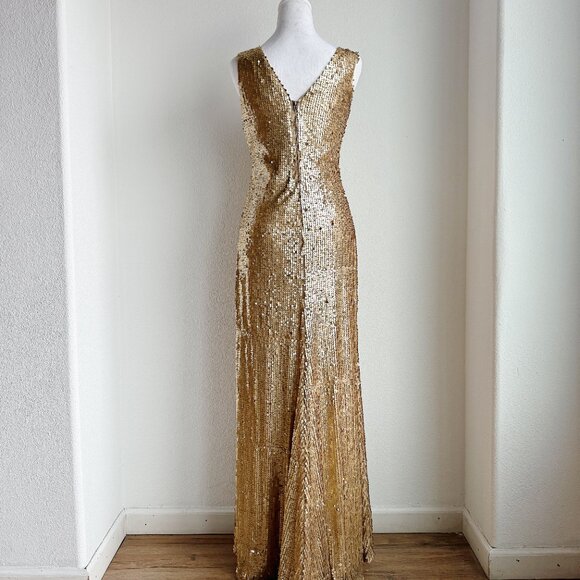 VINTAGE GOLD SEQUIN FLOOR LENGTH GOWN - Picture 7 of 10
